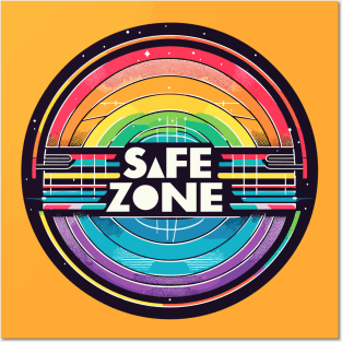 LGBT Safe zone Sign Rainbow Retro Posters and Art